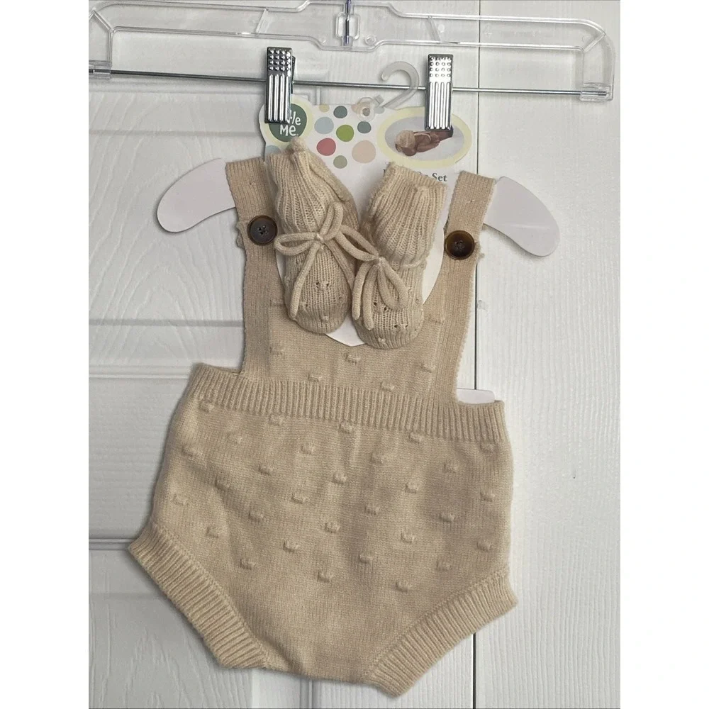 Little Me Photo Op Tan Knit 0-6mo Jumper And Shoes Set New Swiss‎ Dot